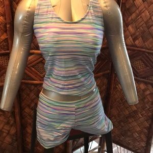 Ujena blue/green stripe tankini. Size Large